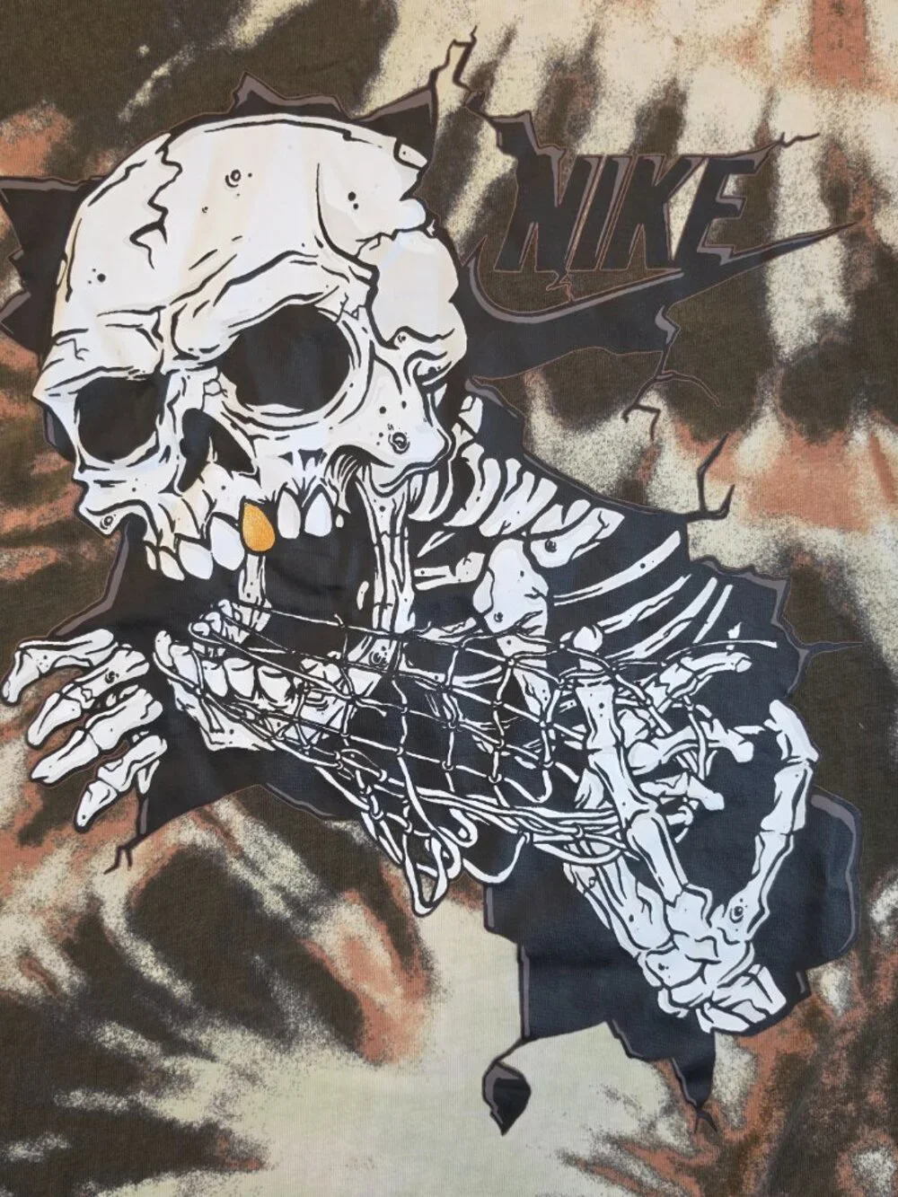 Nike Brown Tie Dye Skull Skeleton Graphic Tee Shirt Large